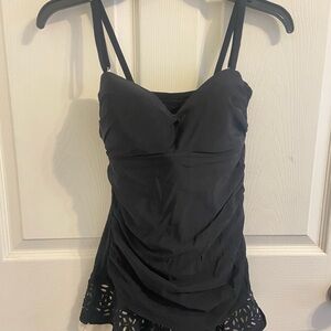 Black Ruffled Swim Dress / Tankini Top
